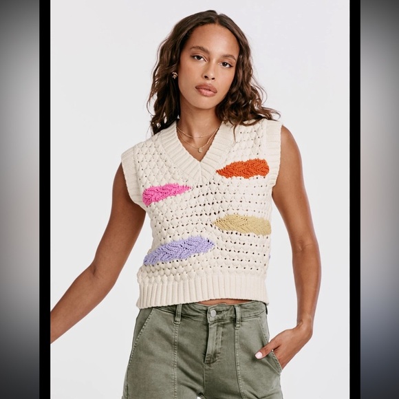 Dear John Sweaters - Dear John Gabra pointelle Ivory sweater Vest size XS with multi color stripes